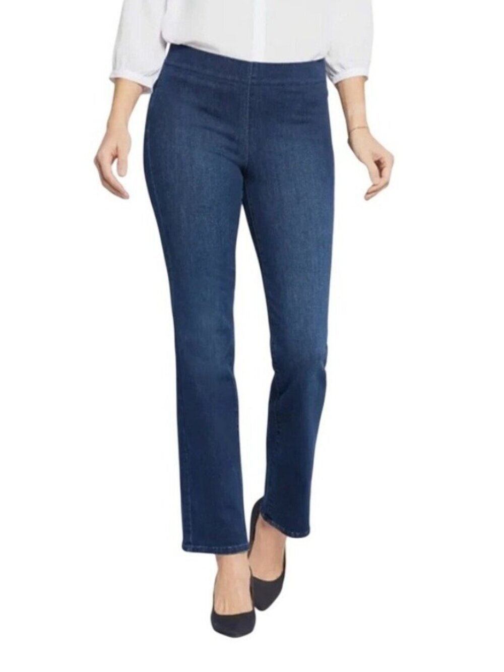 NYDJ Women's M Blue Denim Straight Leg Pull-On Stretched Jeans  B1271